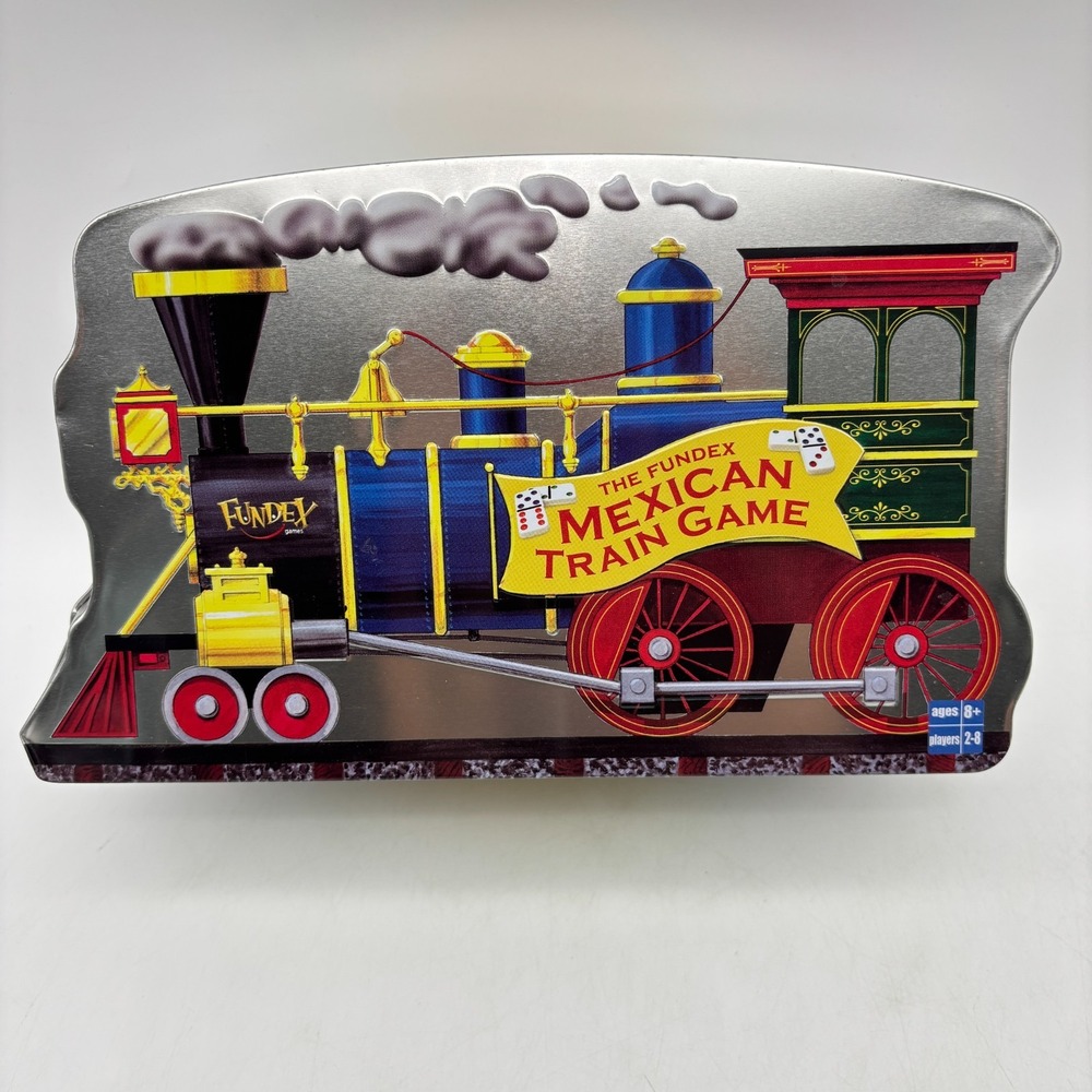 Mexican Train Game COMPLETE Fundex 2003 Metal Tin Tiles Electronic Hub Dominoes